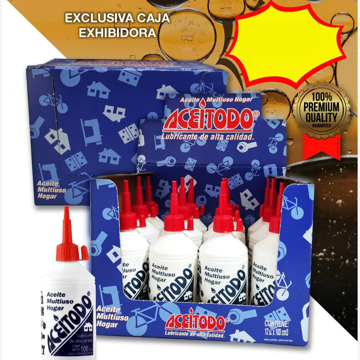 (1040EXH) "ACEITODO" MULTIUSO HOGAR CAJA EXHIBIDORA X12U DE 100CM3 - LUBRICANTE, GRASA, DESENGRASAN - ACEITEX VARIOS