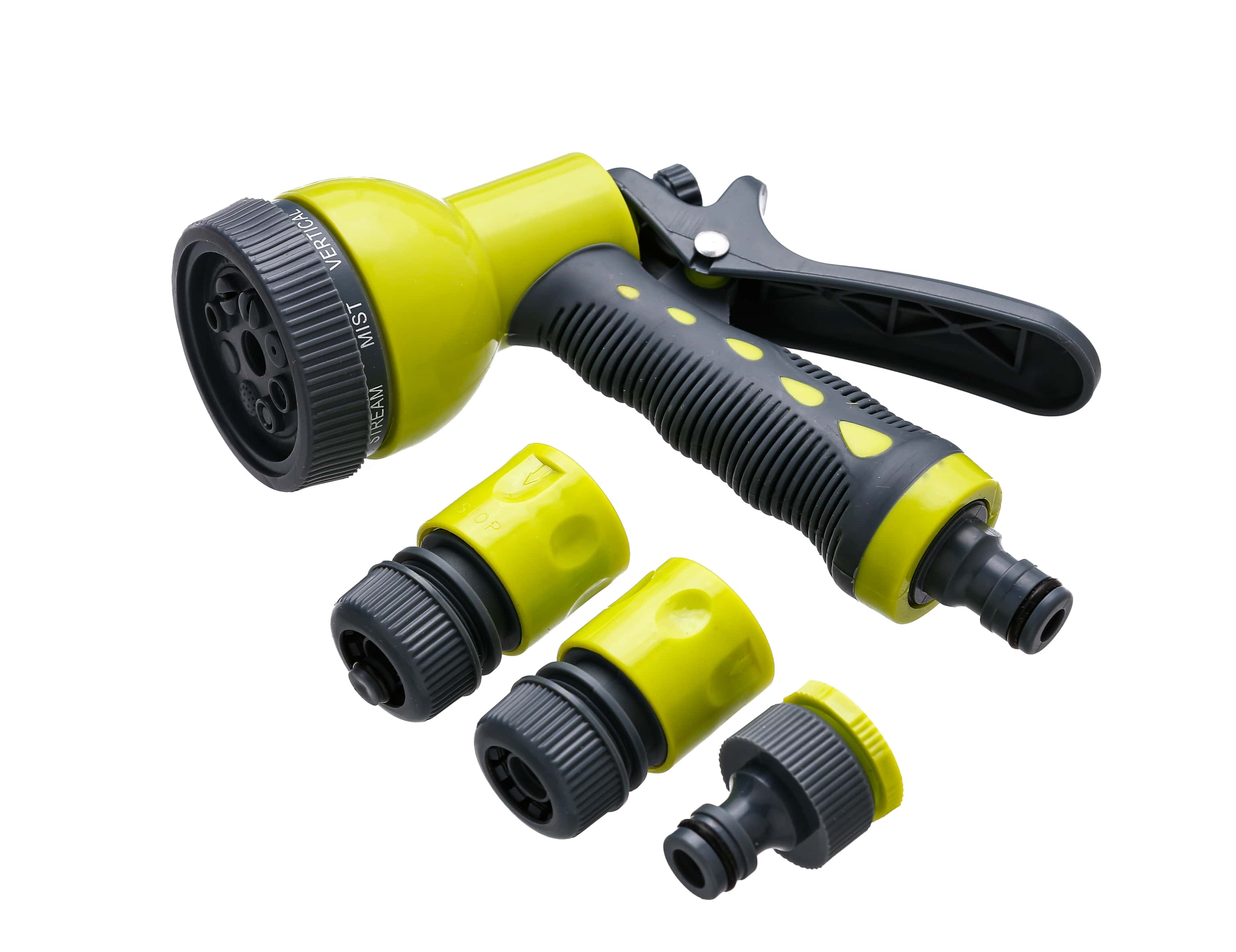(11420) PISTOLA PARA RIEGO 8 FUNCIONES (KIT 4PZS) "SANIPLAST" - MANGUERA ACCESORIOS - PISTOLA Y LANZ PARA RIEGO