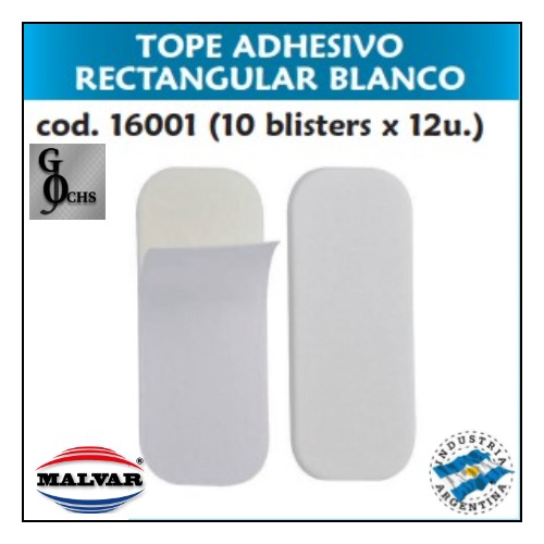 (16001) TOPE ADHESIVO RECTANGULAR BLANCO X 24 UNID. - FERRETERIA - TOPES ADHESIVOS