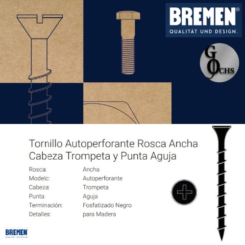 (18962) TORNILLOS PUNTA AGUJA PARA DURLOCK PASO GRUESO  6X2     (200 U.) - BULONERIA Y TORNILLERIA - TORNILLO AGUJA NEGRO P/DURLOCK