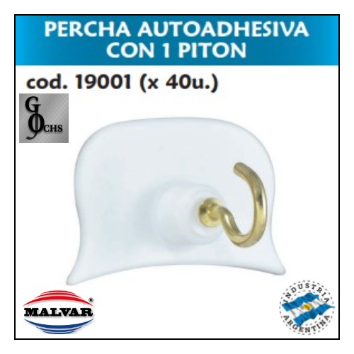 (19001) PERCHA AUTOADHESIVA CON 1 PITON BLISTER X 2 - SANITARIOS - PERCHAS