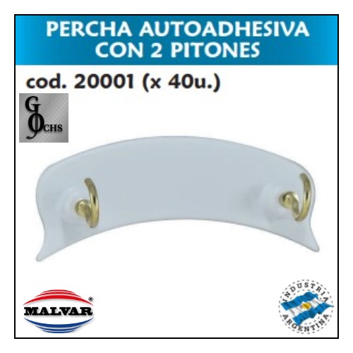 (20001) PERCHA AUTOADHESIVA CON 2 PITONES BLISTER X 1 - SANITARIOS - PERCHAS