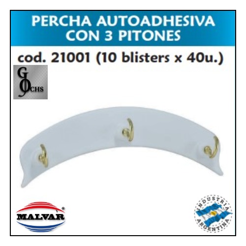 (21001) PERCHA AUTOADHESIVA CON 3 PITONES - SANITARIOS - PERCHAS