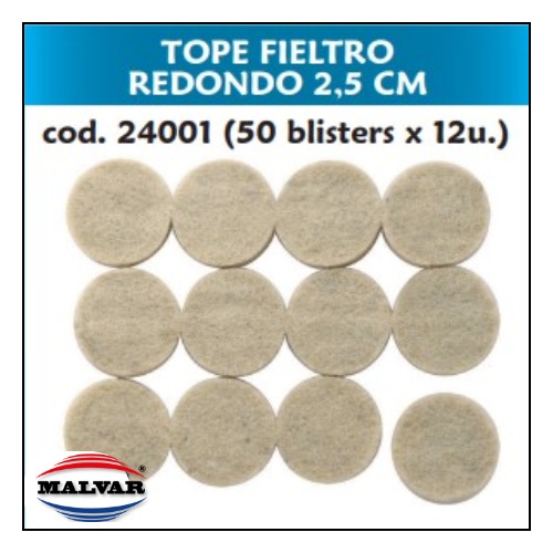 (24001) TOPE FIELTRO REDONDO 2,5 CM X 9 UNIDADES - FERRETERIA - TOPES ADHESIVOS