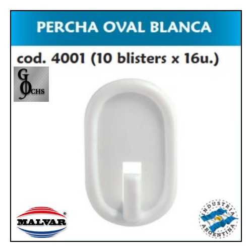 (4001) PERCHA OVAL BLANCA X 16 UNID. - SANITARIOS - PERCHAS