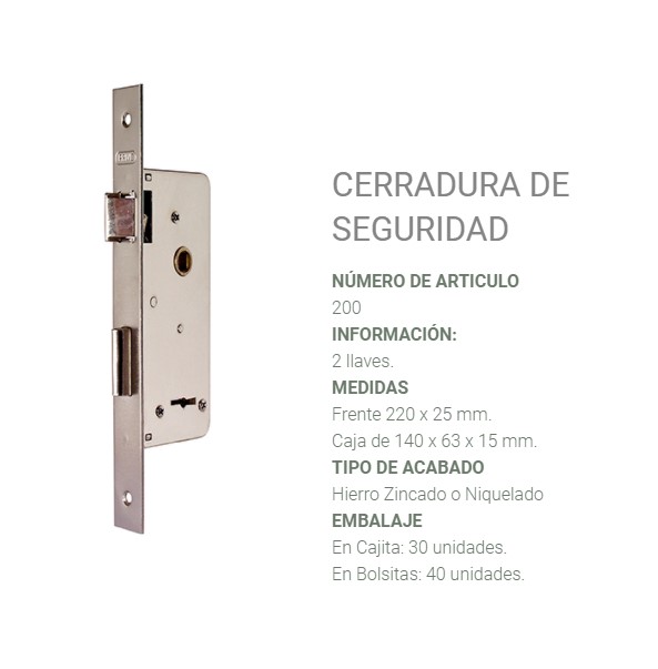 (7C222) CERRADURA "PRIVE"  NRO. 200 DOBLE PALETA (EN BOLSA) - FERRETERIA - CERRADURAS