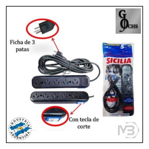 ALARGUE 5 TOMAS DE 1,5 MT CON TECLA NEGRO
