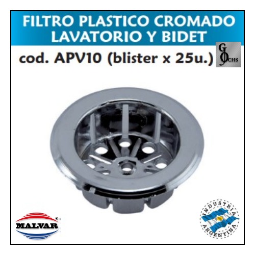 (APV10) FILTRO PLASTICO CROMADO LAVATORIO Y BIDET - SANITARIOS - PLASTICO CROMADO