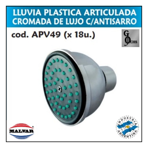 (APV49) LLUVIA PLASTICA ARTICULADA CROMADA LUJO C/ANTISARRO - SANITARIOS - PLASTICAS