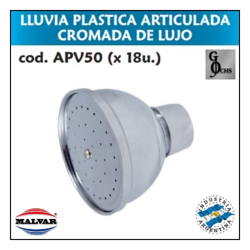 (APV50) LLUVIA PLASTICA ARTICULADA CROMADA LUJO - SANITARIOS - PLASTICAS