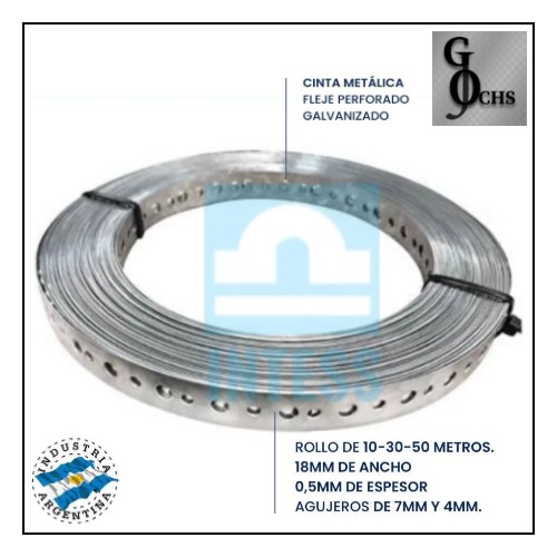 (CIGAL10) CINTA METALICA FLEJE PERFORADO GALVANIZADO 18MM X 10MT "INTESS" - ABRAZADERAS "APRET" - A CREMALLERA