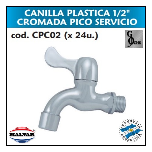(CPC02) CANILLA PLASTICA 1/2 PICO SERVICIO CROMADA - SANITARIOS - CANILLAS