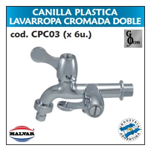 (CPC03) CANILLAS PARA LAVARROPAS PLASTICA "MALVAR" CROMADA - SANITARIOS - CANILLAS