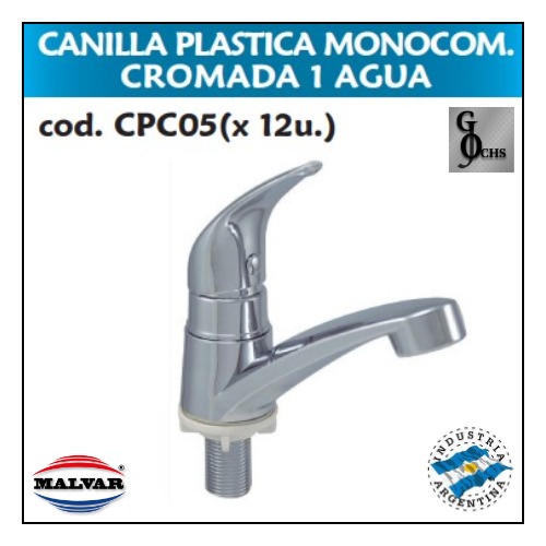 (CPC05) CANILLA PLASTICA MONOCOMANDO 1 AGUA CROMADA - SANITARIOS - CANILLAS