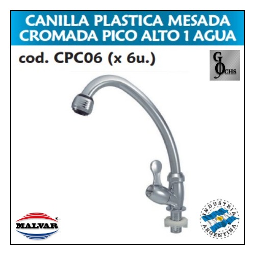 (CPC06) CANILLA PLASTICA MESADA PICO ALTO 1 AGUA CROMADA - SANITARIOS - CANILLAS