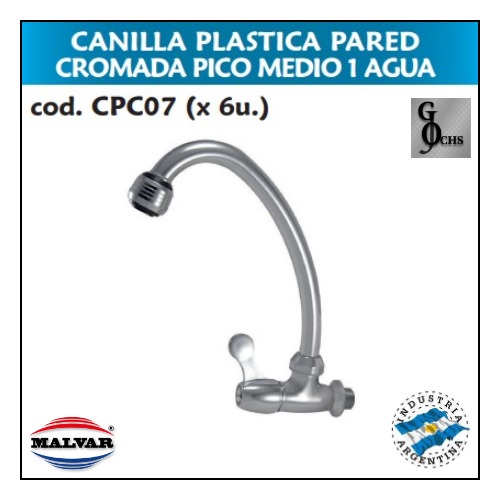 (CPC07) CANILLA PLASTICA DE PARED PICO MEDIO 1 AGUA CROMADA - SANITARIOS - CANILLAS