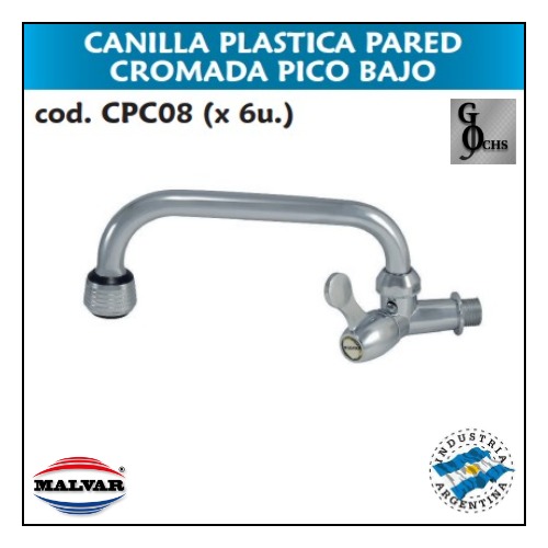 (CPC08) CANILLA PLASTICA DE PARED PICO BAJO 1 AGUA CROMADA - SANITARIOS - CANILLAS