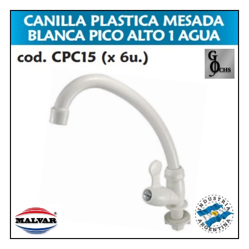 (CPC15) CANILLA PLASTICA MESADA PICO ALTO 1 AGUA BLANCA - SANITARIOS - CANILLAS