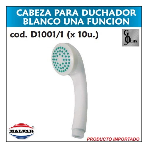 (D1001-1) CABEZA PARA DUCHADOR BLANCO 1 FUNCION - SANITARIOS - DUCHADORES
