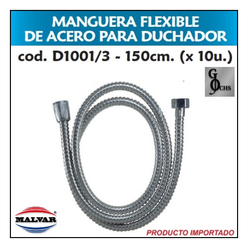(D1001-3) MANGUERA FLEXIBLE DE ACERO PARA DUCHADOR DE 1.50 MTS - SANITARIOS - DUCHADORES