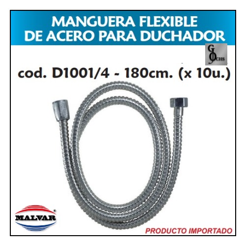 (D1001-4) MANGUERA FLEXIBLE DE ACERO PARA DUCHADOR DE 1.80 MTS - SANITARIOS - MANGURAS METAL