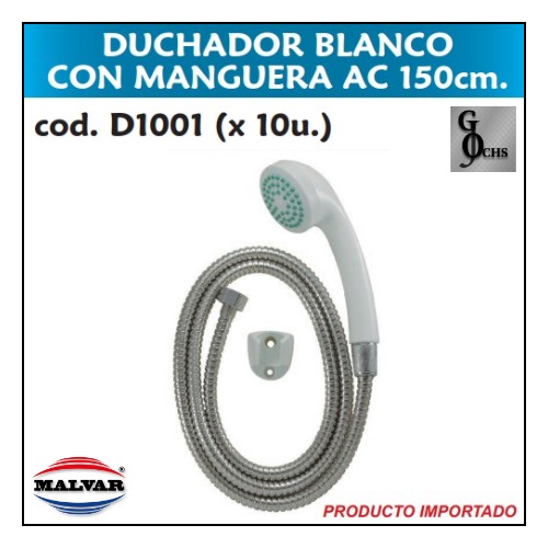 (D1001) DUCHADOR BLANCO DE 1 FUNCION CON MANGERA DE 1.5 MTS - SANITARIOS - DUCHADORES