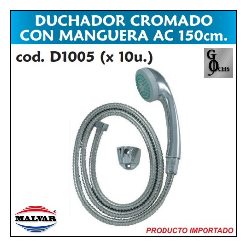 (D1005) DUCHADOR CROMADO DE 1 FUNCION CON MANGUERA DE 1.50 MTS - SANITARIOS - ..