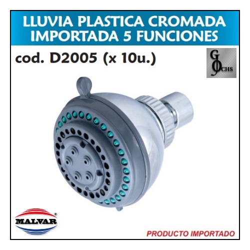 (D2005) LLUVIA PLASTICA CROMADA CON 5 FUNCIONES - SANITARIOS - PLASTICAS