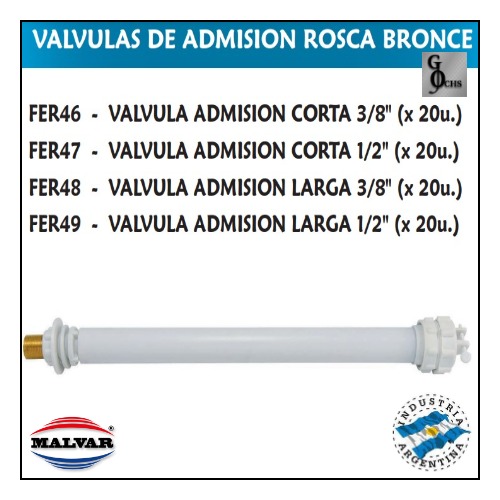 (FER48) VALVULA ADMISION LARGA 3/8 ROSCA BRONCE - SANITARIOS - ADMISION DE BRONCE