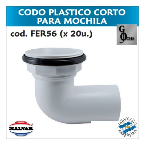 (FER56) CODO PLASTICO CORTO PARA MOCHILA - SANITARIOS - CODO PLASTICO