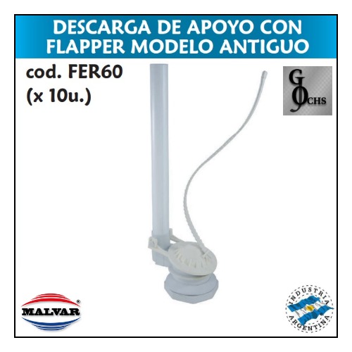 (FER60) DESCARGA DE APOYO CON FLAPPER MODELO ANTIGUO - SANITARIOS - DESCARGA INODORO