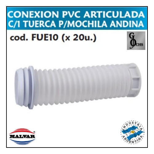 (FUE10) CONEXION PVC ARTICULADA PARA MOCHILA ANDINA CON 1 TUERCA - SANITARIOS - CONEX INODORO PVC