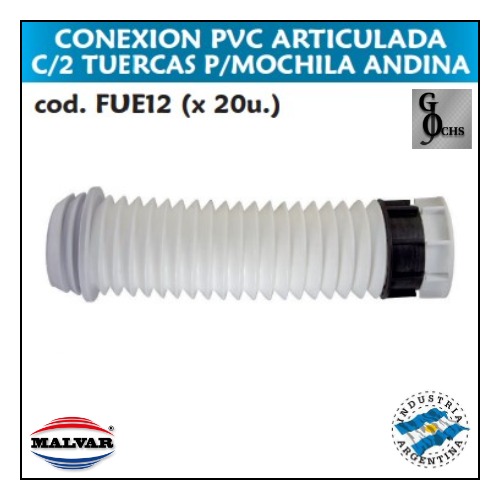 (FUE12) CONEXION PVC ARTICULADA PARA MOCHILA ANDINA CON 2 TUERCAS - SANITARIOS - CONEX INODORO PVC