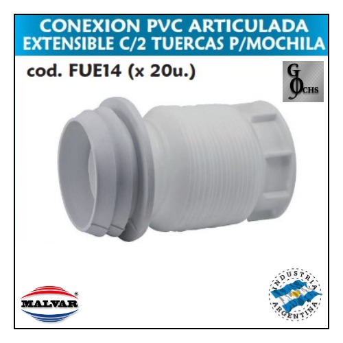 (FUE14) CONEXION PVC ARTICULADA 2 TUERCAS - SANITARIOS - CONEX INODORO PVC