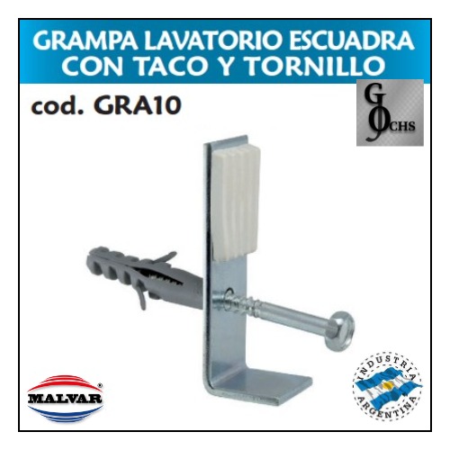 (GRA10) GRAMPA LAVATORIO ESCUADRA CON TACO Y TORNILLO - SANITARIOS - GRAMPAS