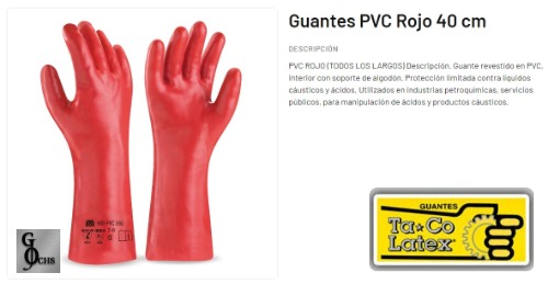 (GUH88) GUANTES DE PVC ROJO PARA HIDROCARBUROS NRO 10 1/2 40 CM. "TACO" - GUANTES - PVC ROJO
