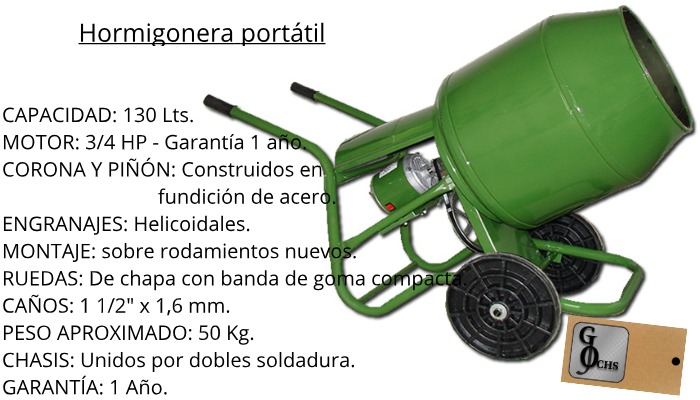 (HOR34) HORMIGONERA 130 LTS. MOTOR 3/4 HP ** - CARRETILLAS Y HORMIGONERAS - HORMIGONERAS ROPAL