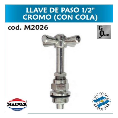 (M2026) CABEZAL PH LLAVE DE PASO 1/2 CROMO (CON COLA) - SANITARIOS - CABEZALES