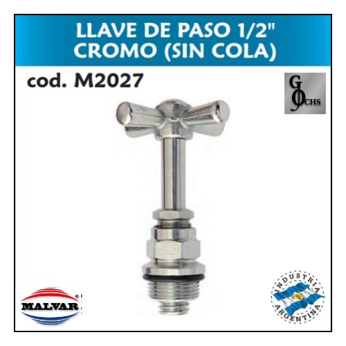 (M2027) CABEZAL DE BRONCE PH LLAVE DE PASO 1/2 CROMO VASTAGO SIN COLA - SANITARIOS - CABEZALES