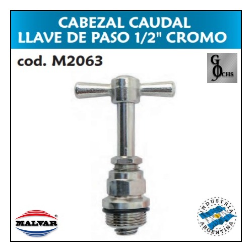 (M2063) CABEZAL DE BRONCE CAUDAL LLAVE DE PASO CROMO 1/2" - SANITARIOS - CABEZALES