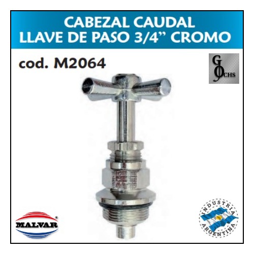 (M2064) CABEZAL DE BRONCE CAUDAL LLAVE DE PASO CROMO 3/4 - SANITARIOS - CABEZALES