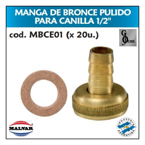 (MBCE01) MANGA DE BRONCE PULIDO PARA CANILLA DE 1/2 - SANITARIOS - MANGA DE BRONCE