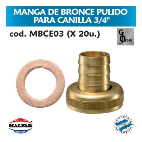 (MBCE03) MANGA DE BRONCE PULIDO PARA CANILLA DE 3/4 - SANITARIOS - MANGA DE BRONCE