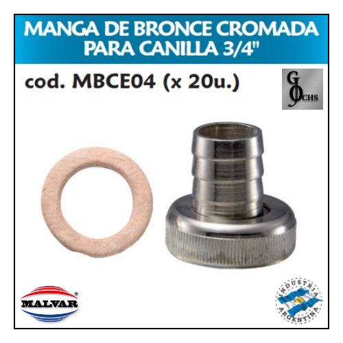 (MBCE04) MANGA DE BRONCE CROMO  PARA CANILLA DE 3/4 - SANITARIOS - MANGA DE BRONCE