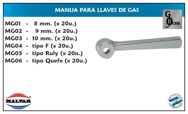 (MG02) MANIJA LLAVE DE GAS  9 MM. - SANITARIOS - MANIJAS LLAVE GAS