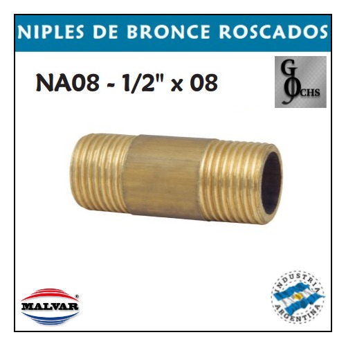 (NA08) NIPLE DE BRONCE 1/2 X  8 CM. - SANITARIOS - ARTICULOS DE BRONCE