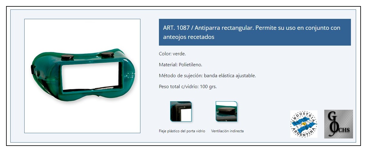 (OR1087) ANTIPARRA ENTERIZA RECTANGULAR VIDRIO TRANSPARENTE FIJO - FERRETERIA - ANTIPARRAS