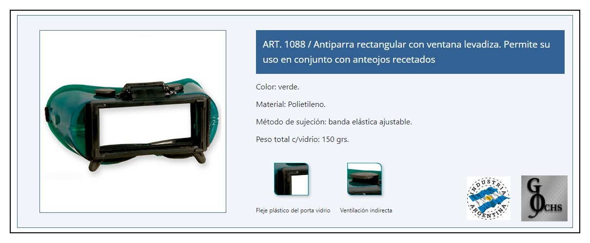 (OR1088) ANTIPARRA ENTERIZA RECTANGULAR VIDRIO TRANSPARENTE LEVADIZO - FERRETERIA - ANTIPARRAS