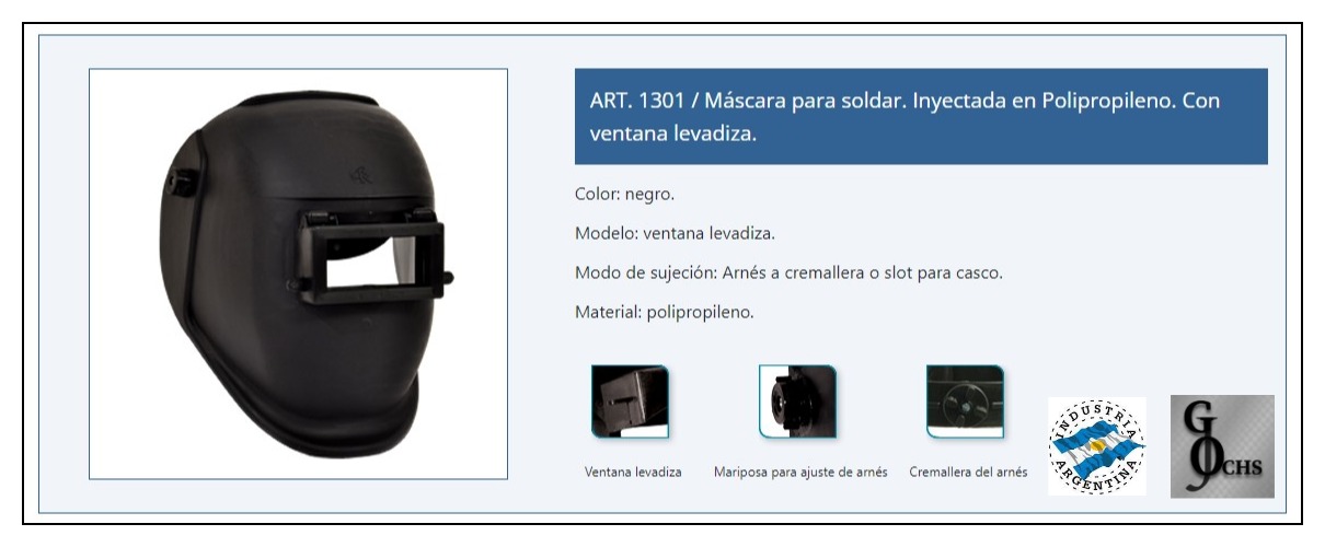 (OR1301) CARETA PARA SOLDAR DE POLIPROPILENO VISOR MOVIL SIN VIDRIO - FERRETERIA - MASCARAS Y CARETAS DE SOLDAR