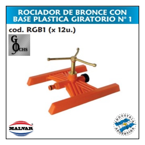 (RGB1) ROCIADOR BRONCE "MALVAR" NRO 1 GIRAT BASE PLAST 15 ALTO 15 VUELO - MANGUERA ACCESORIOS - ROCIADORES GIRATORIOS